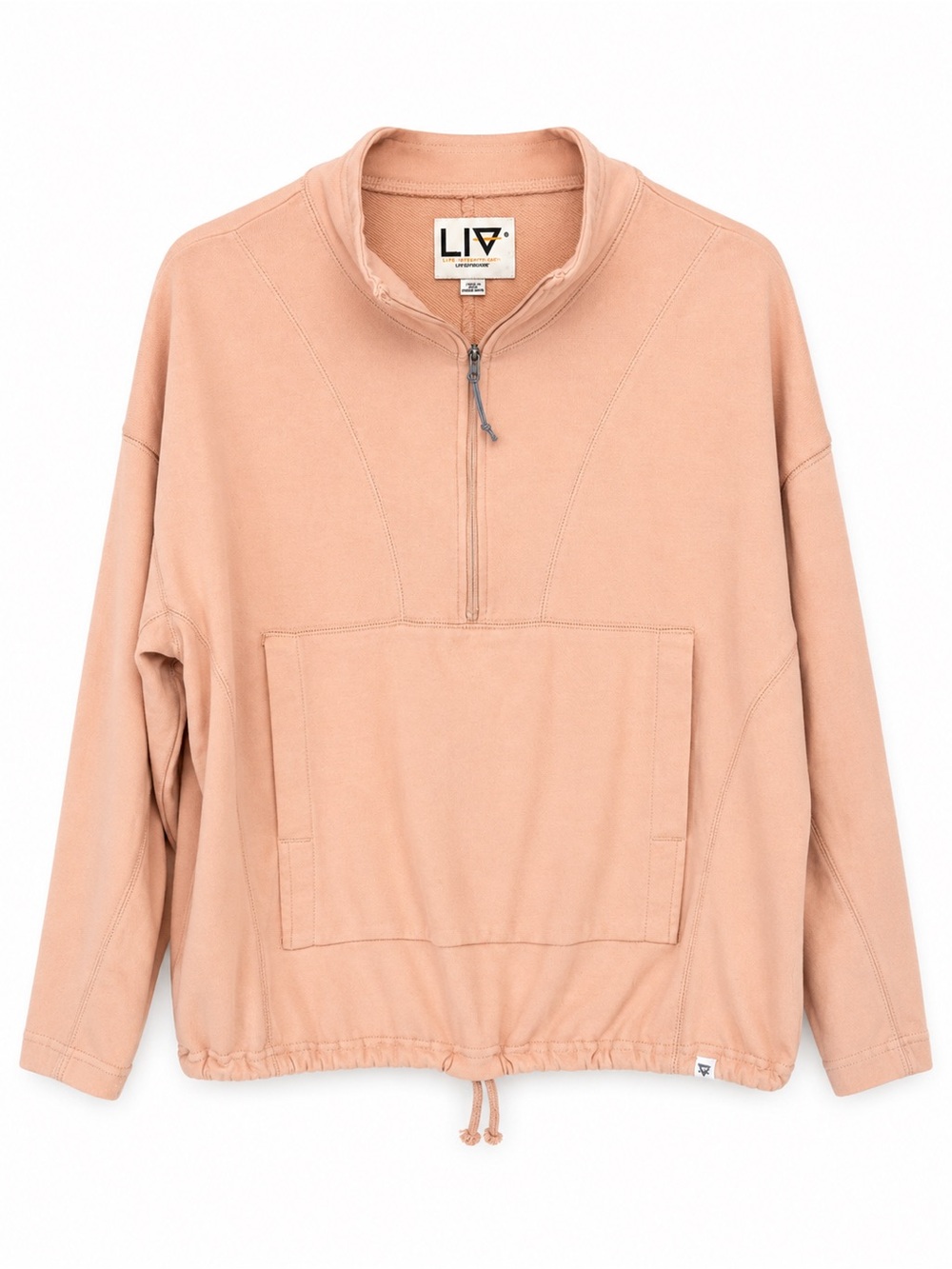 LIV Outdoor Quarter Zip Pullover Sweatshirt M Peach Hiking Cinch Waist Fall